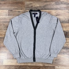 Club Room Sweater Mens XL Gray Button Cardigan Cotton V Neck Knit NEW