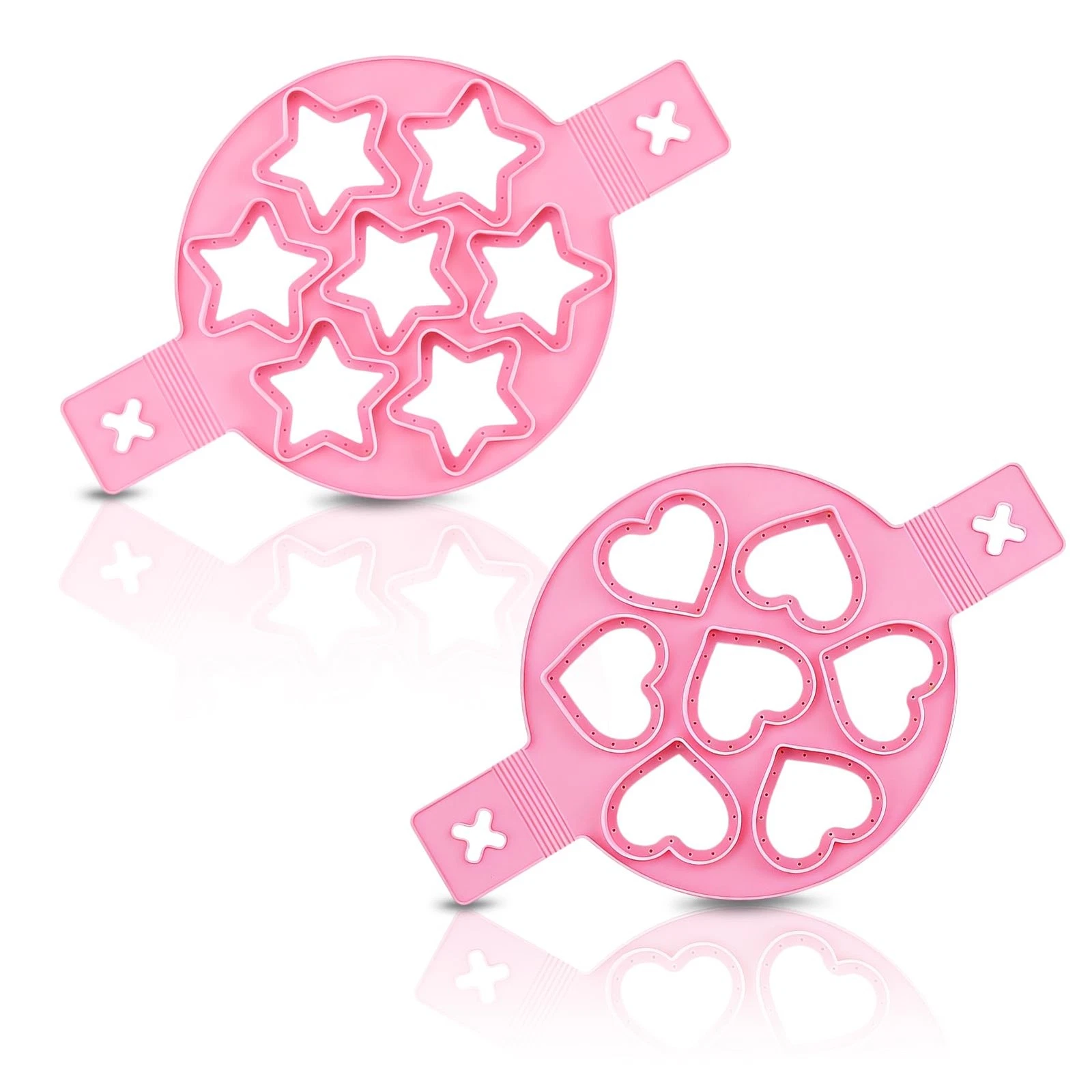 2PCS Pancake Maker Mold, 7 Cavity Star/Heart Shape Nonstick Reusable Pink
