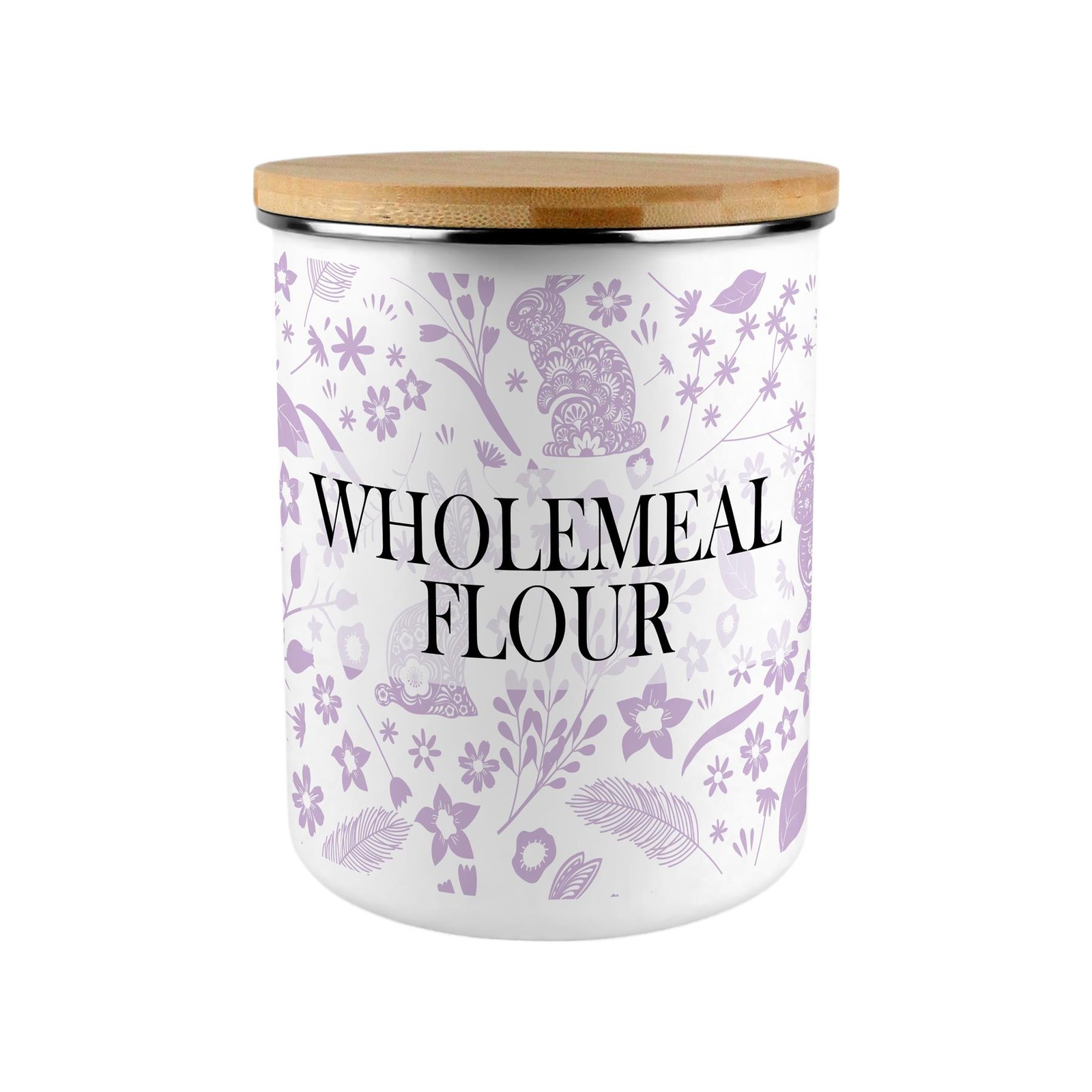 Lilac Rabbits Wholemeal Flour Storage Canister - XL Enamel Container Home Gift