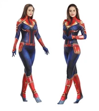 Cosplay Captain Marvel Jumpsuits Adult/Kids Zentai Bodysuit Costumes Suit Hallow
