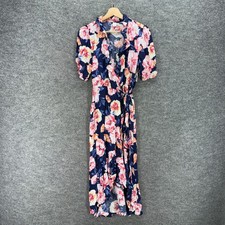 New Old Navy Wrap Dress Women S Small Blue Floral Long Tasseled Belted Rayon