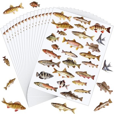 Geyee 20 Sheets Fish Stickers, 520 Pcs Realistic Freshwater Colorful 