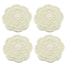 Small Crochet Cotton Lace Coasters Doilies Pack Set 4pc Beige Round 4 Inch
