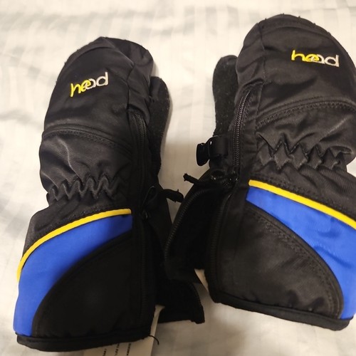 Head Junior Ski Mittens, Black with Blue & Yellow, Size S/P/CH