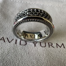 David Yurman Streamline Ring Sterling Silver w/ Three Row Black Diamonds sz 8