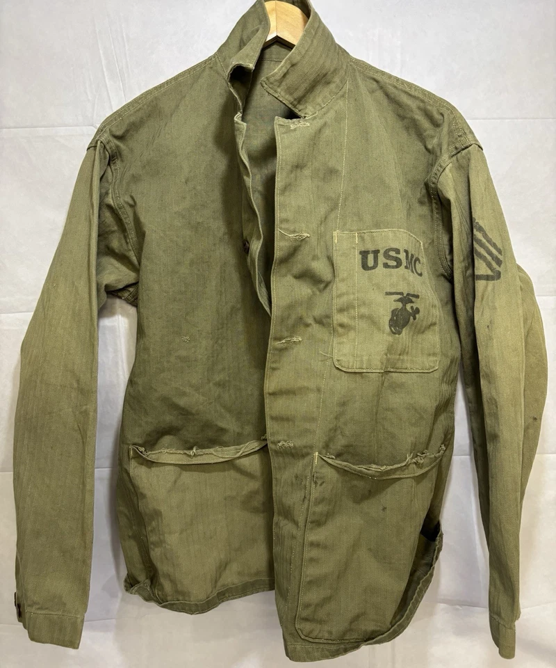 USMC HBT Herringbone Utility Shirt Jacket Metal Buttons Sergeant Rank P41 P 41 - Image 2 of 4