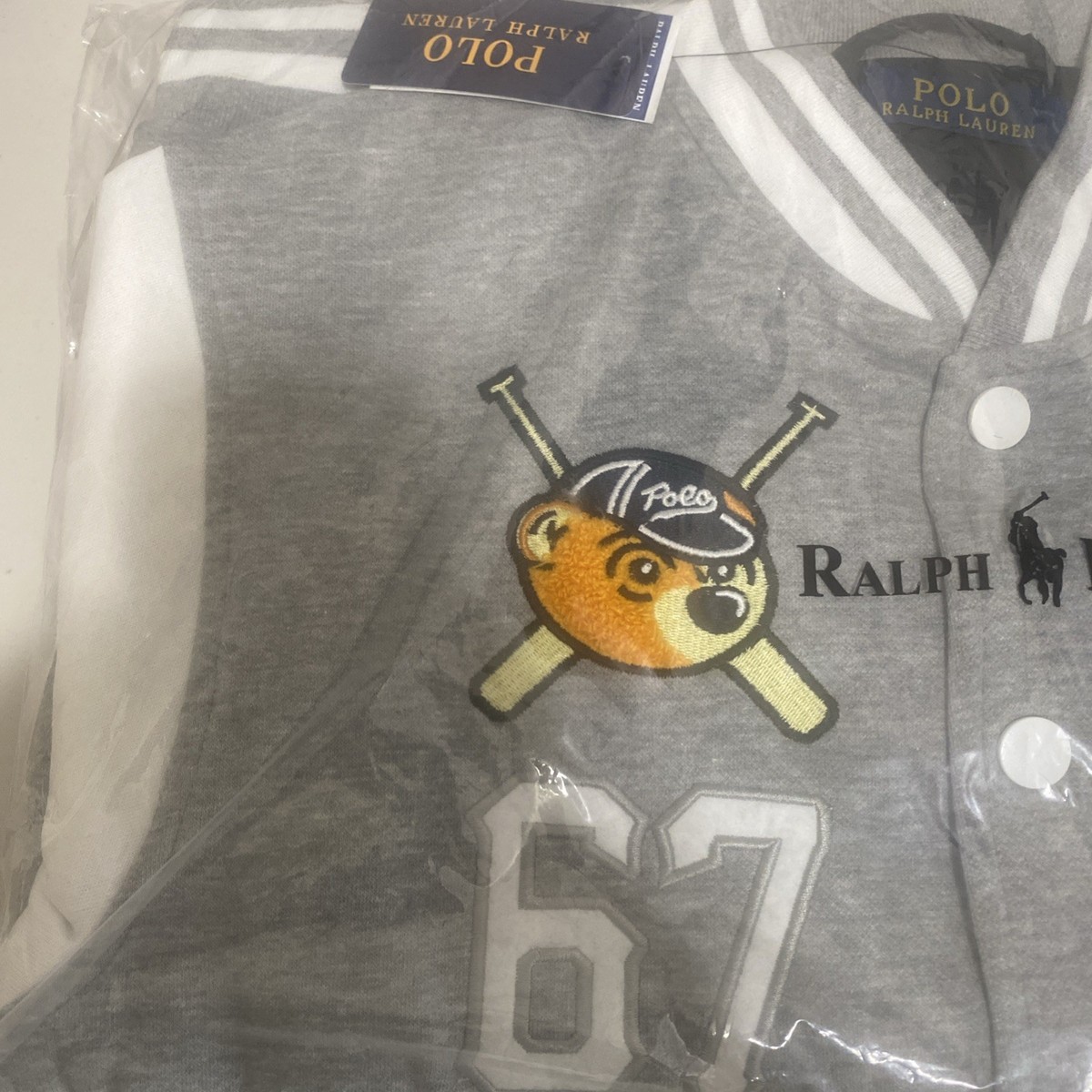 Polo Ralph Lauren Polo Bear Varsity Baseball Jacket size S Gray | eBay