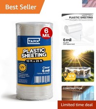 10' x 25' Long, 6 Mil - UV Protection Poly Sheeting Polyethylene Film, Heavy ...