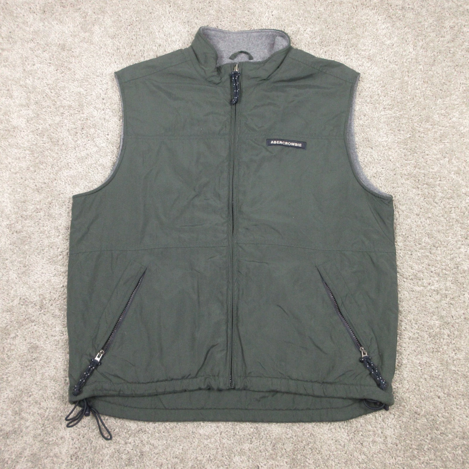 Vintage Abercrombie & Fitch Vest Mens Large Green Fleece Windbreaker Nylon Hike