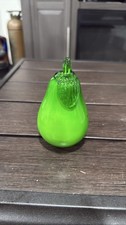 Vtg Murano Style Hand Blown Art Glass Green Pear Fruit Paperweight 5"