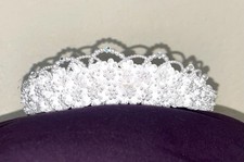 Bridal White Wedding Veil Headpiece Crown Tiara Pearls, Flowers, Rhinestones NWT