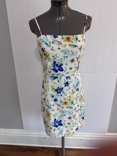Lulus Bow Figure Ivory Blue Yellow Floral Mini Dress Medium Rush Bridal Baby