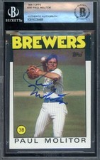 Paul Molitor Beckett BAS Signed 1986 Topps Autograph