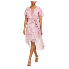 BAR III Womens Pink Short Sleeve Below The Knee Fit Flare Evening Dress S