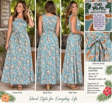 Two Palms Floral Hawaiian Maxi Dress Women's Size M 100 Cotton USA Made