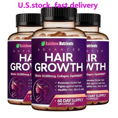 3 PACK NEW Rainbow Nutrients ADVANCED Hair Growth Vitamins   Biotin 10,000mcg