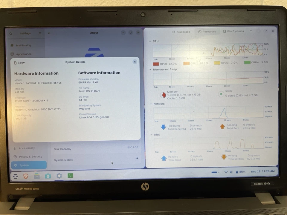 [Zorin OS] HP ProBook 4540S - Core i3-3110M @2.4GHz - 8GB RAM - 500GB HDD - Image 3 of 4