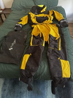 Typhoon multi sports Men’s Full Body Drysuit Size XL Yellow/Black with Carry Bag