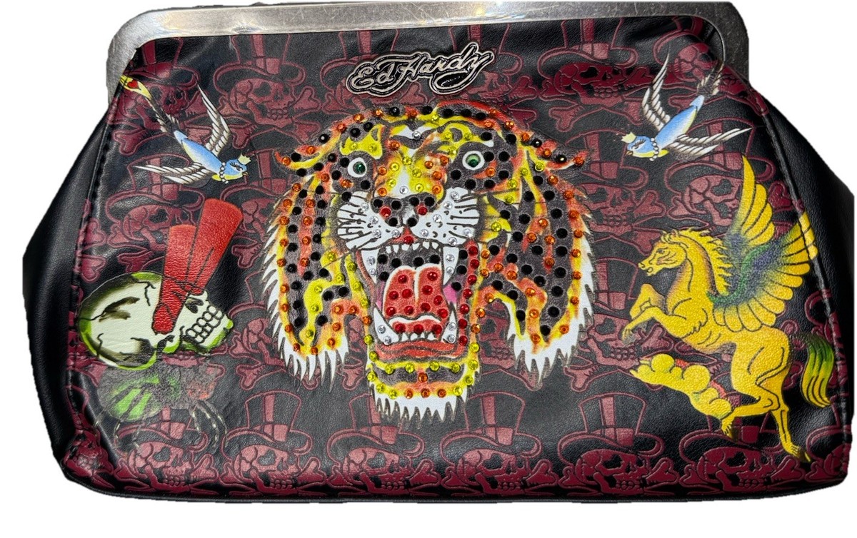 ED HARDY Rhinestone Tiger Crossbody Shoulder Bag, Purse Snap