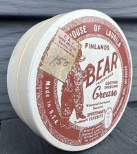 Vintage House of Laurila Finlands BEAR GREASE leather dressing tin red image