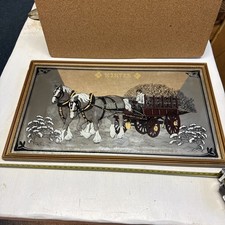 Vintage Winter Shire Horse & Cart  Seasonal Pub Style Mirror 42.5 X 25 Cm
