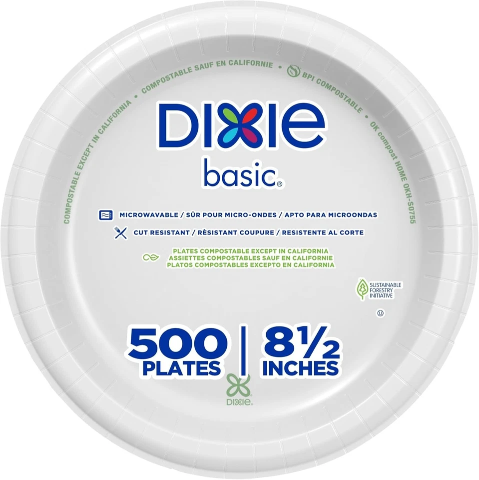 Dixie Basic 8.5" Disposable Paper Plates, White, 500 Count - Image 3 of 4