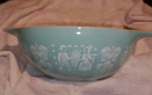 VINTAGE PYREX AMISH BUTTERPRINT TURQUOISE  BLUE MIXING BOWL 444 4QT