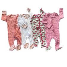 Baby Girls 3-6M sleeper pajama lot  Kickee pants and Cloud Island 4 piece