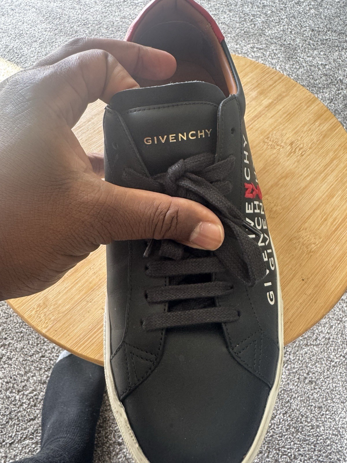 Givenchy Men's Black Red White Logo Leather Lace Up Sneakers thumbnail 3