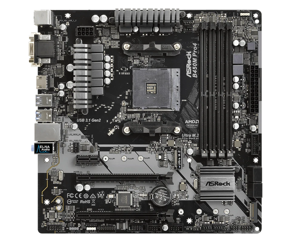 ASRock B450M Pro4‐F Micro ATX AM4 B450 DDR4 Ryzen 5000 Dual M.2 HDMI DVI VGA - Imagen 3 de 4
