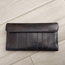 Vintage Black Eel Skin Leather Snap Flap Organizer Wallet.   Size 7x4