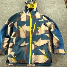 Obermeyer Kids Ski Jacket Geometric Teen XL 18 Blue Yellow Hooded Winter Coat