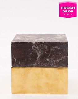 RRP€1305 KELLY WEARSTLER Aria Small Marble & Burnished Brass Box Gold Tone