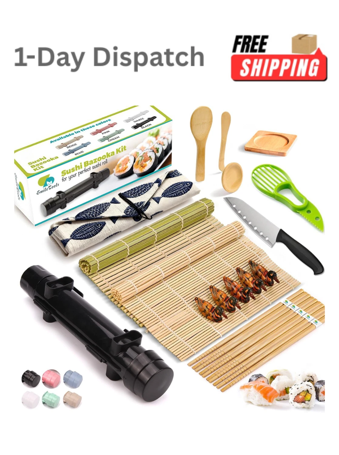 22Pcs Sushi Making Kit Roller Bazooka Mat Knife Beginner Sushi Maker Set Gift
Opens in a new window