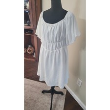 Dokotoo White Smocked Waist Puff Sleeve Off Shoulder Mini Dress Womens