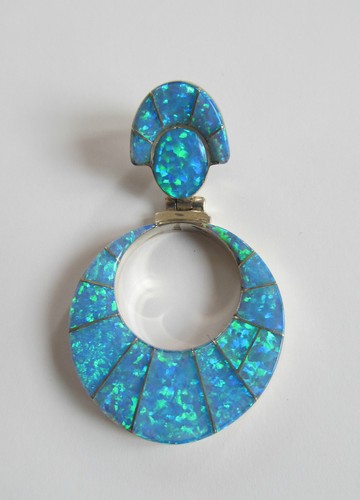 Signed Sterling Silver Lab Created Blue Opal Pendant ~FREE Gift Box~ - Picture 2 of 8