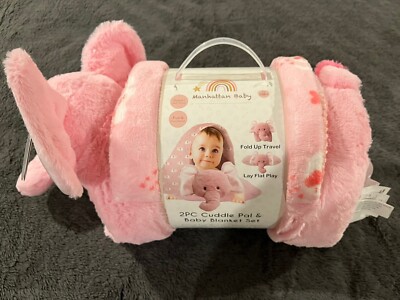 Manhattan Baby PC Cuddle Pal Baby Blanket Set Pink Elephant NEW! 