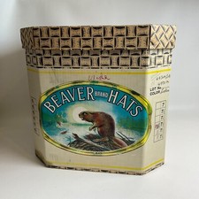 VTG beaver brand hat box w/ 2 hats suede Fedora Knox Ingo Sweden display prop