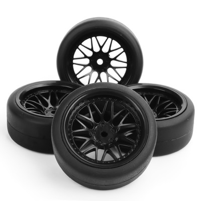 4PC RC Drift Flat Tires & Wheel Rim Fit HPI 1:10 On-Road Racing Car 12MM Hex