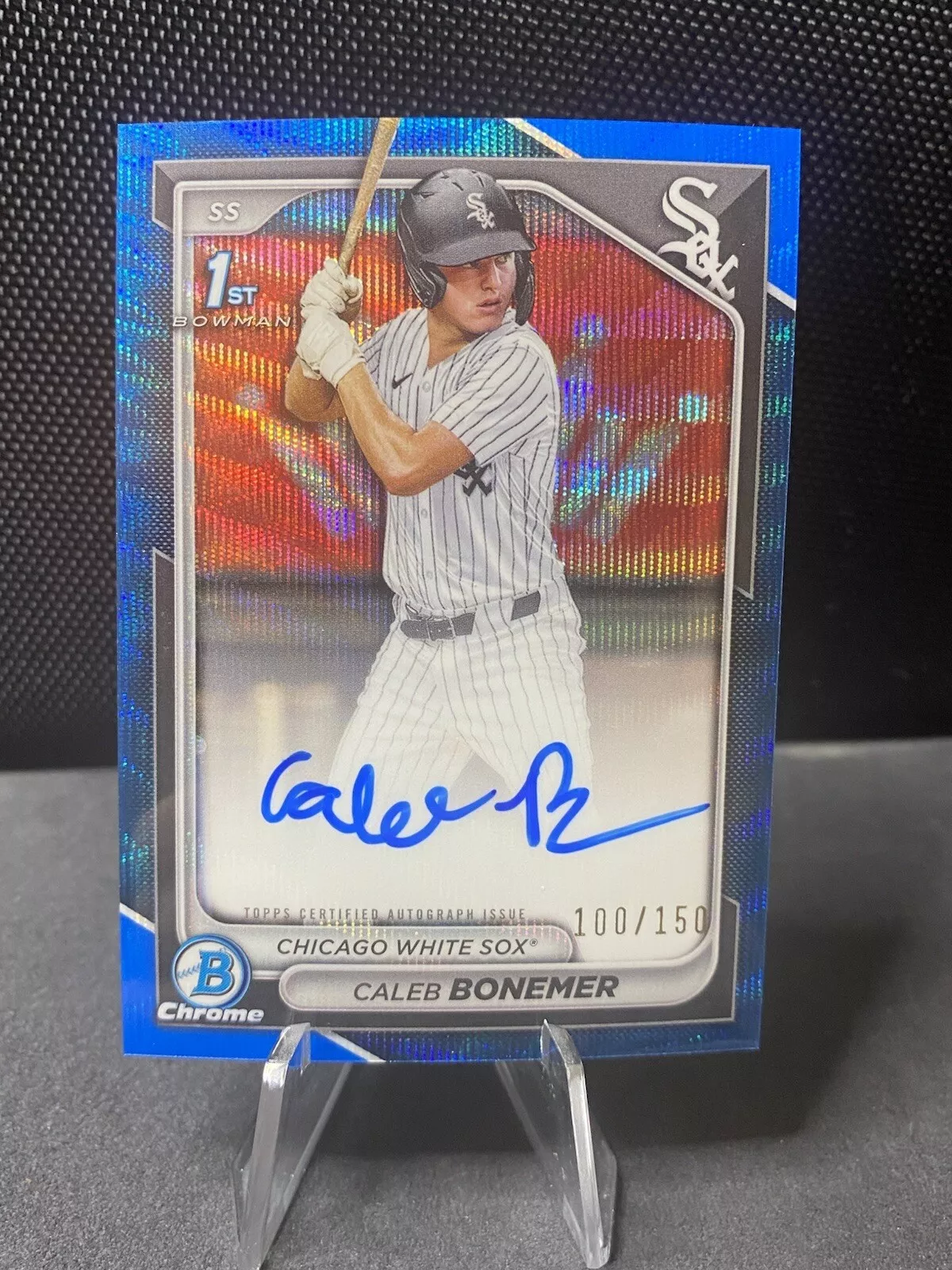 CALEB BONEMER 2024 BOWMAN CHROME DRAFT 1ST BLUE WAVE AUTO /150 Q0170