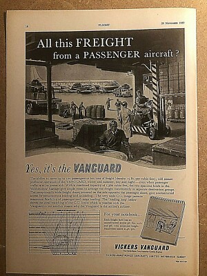 1957 Aircraft Advert VICKERS VANGUARD FREIGHT PASSENGER AIRLINE ARMSTRONGS