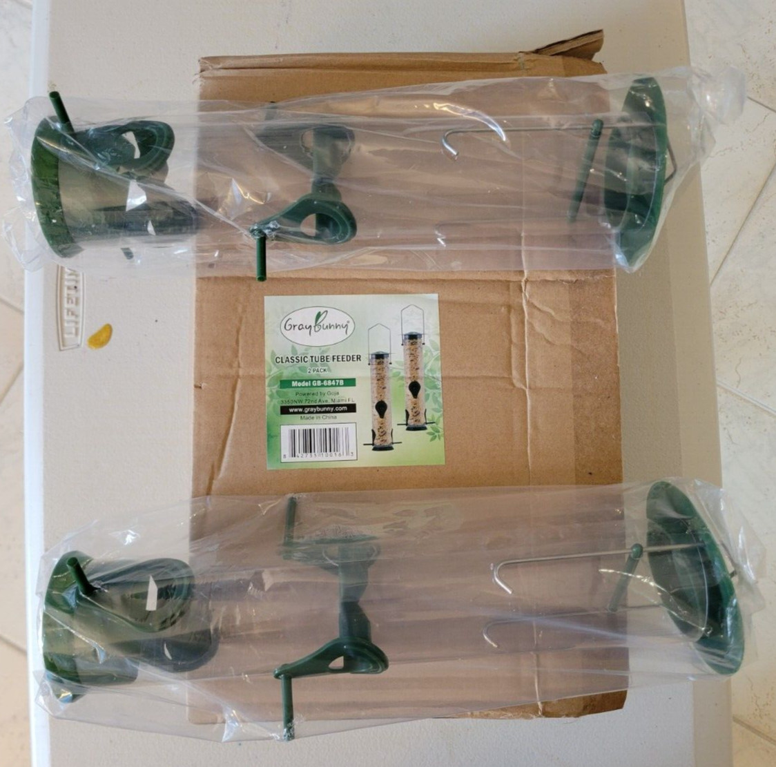 Gray Bunny 2 Pack, 12 Inches Tube Bird Feeders for Outdoors Hanging, 4 Feeding P