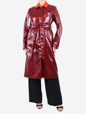 Emilio Pucci Burgundy Belted Vinyl Coat - Size Uk 8