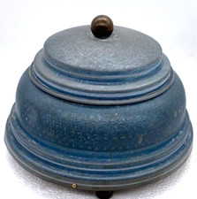 Antigua caja de música vintage Powder Puff azul metal victoriano no reproduce música