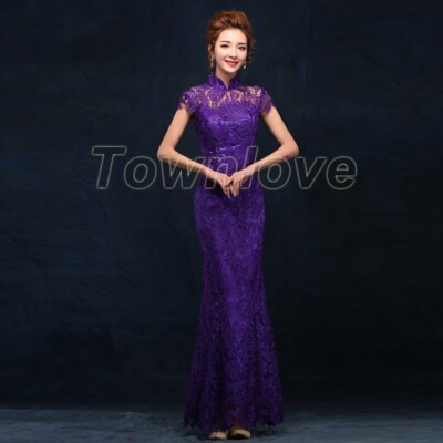 purple chinese wedding dress Lavender Slim Fit Qi Pao AoDai: Modern Chinese Dress for Wedding & Party