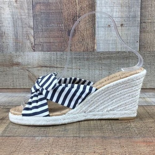Chico’s Shoes Women’s 8 Navy White Striped Espadrille Wedge Sandals Bow Strap - Picture 5 of 11