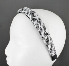 White Black braided headband soft fabric covered band grip teeth braid paisley
