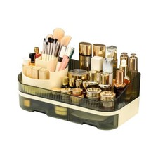 Rotating Makeup Organizer Countertop Dual Drawer Clear Acrylic Cosmetic Storage