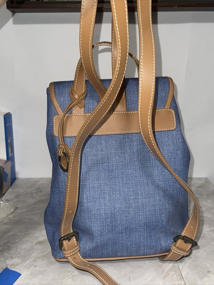 TIMBERLAND - BACKPACK - DARK DENIM and BROWN LEATHER Timberland Backpack / Purse Denim Blue Color With Tan | eBay main image 2