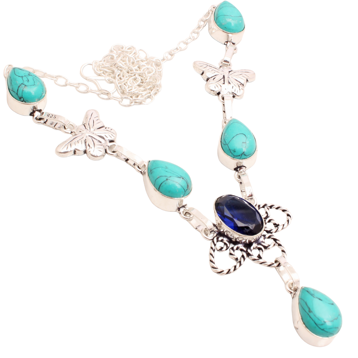 Turquoise Gemstone 925 Silver Plated Necklace Handmade Jewelry